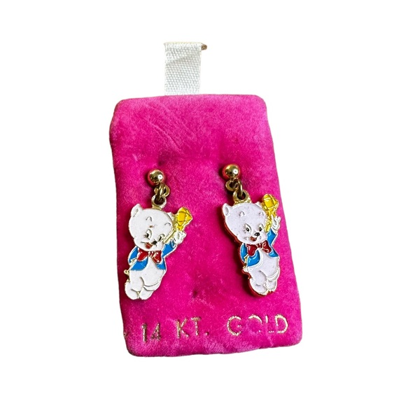 Vintage NOS Looney Tunes Porky Pig 14k GF Post Earrings - Picture 2 of 3